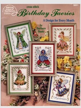 Vintage Cross Stitch Birthday Faeries Pattern Booklet- Like New
